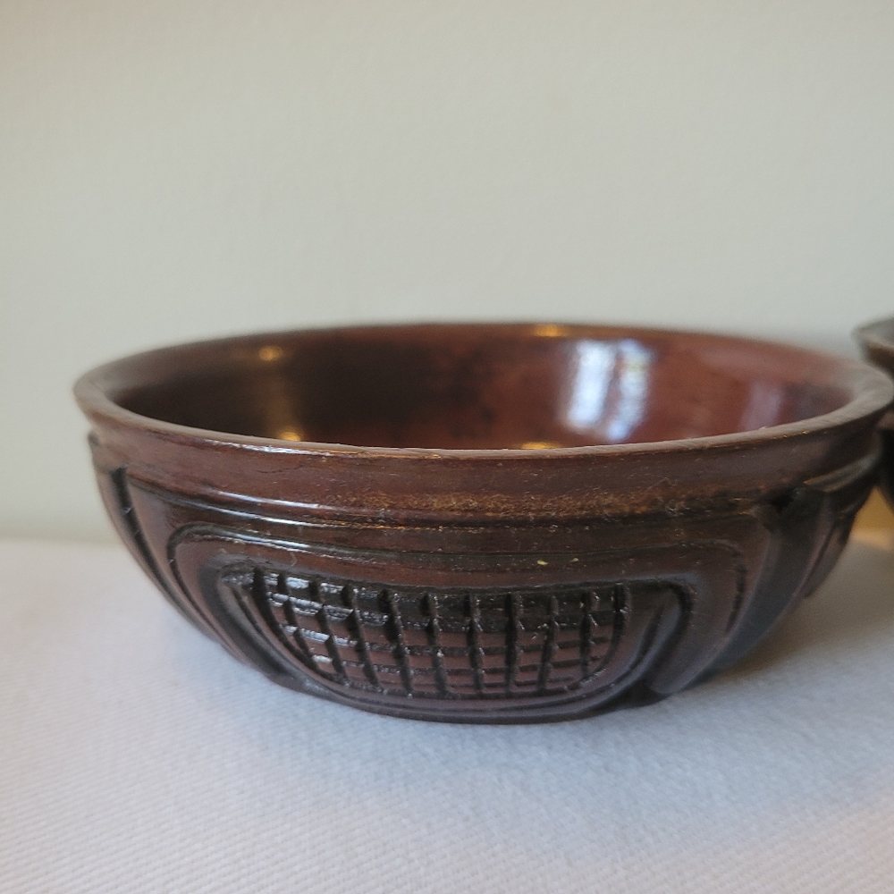 Vintage Hand Carved Wood 6” Round Salad Bowls Set of 4 - Picture 6 of 12